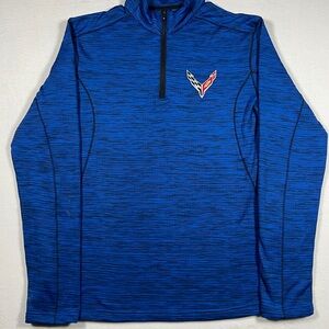 Corvette Chevrolet Blue 1/4 Zip Long Sleeve Pullover Sweater Mens Size L